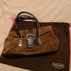 Coach brown suede shoulder bag with great hardware